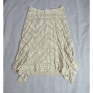 Catherines Skirt Womens 1X Tan Crochet Safari Maxi Handkerchief Hem Boho Peasant